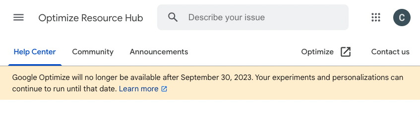 Google Optimize will no longer be available after September 30, 2023