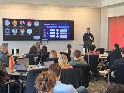 Our Senior strategist, Paul, talking to the experimentation day group about our Problem First method