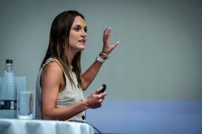 Sadie Minors delivering a talk at Experimentation Elite.